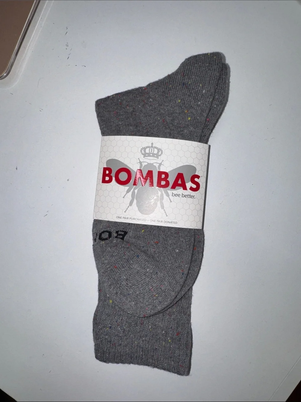 Bombas Gray Crew Socks with Subtle Multicolor Flecks